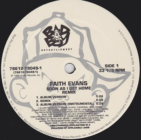 Faith Evans - Soon As I Get Home (Remix) (12"")