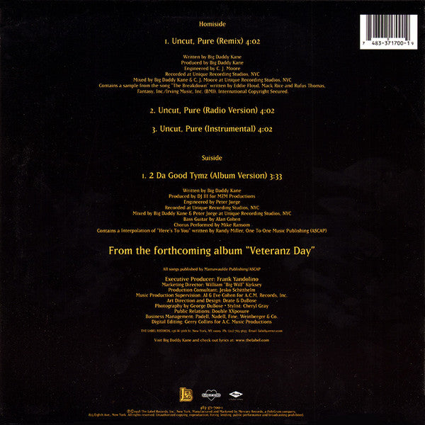 Big Daddy Kane - Uncut, Pure / 2 Da Good Tymz (12"")