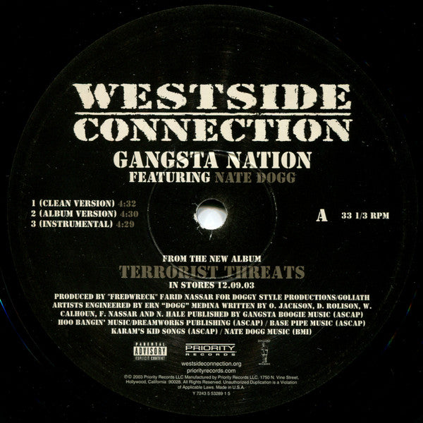 Westside Connection - Gangsta Nation (12"")