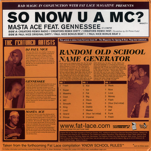Masta Ace Feat. Gennessee - So Now U A MC? (12"")