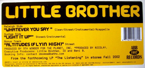 Little Brother (3) - Whatever You Say / Light It Up (12"")