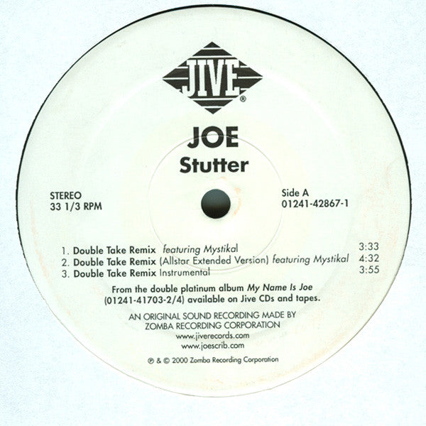 Joe Featuring Mystikal - Stutter (Remixes) (12"")