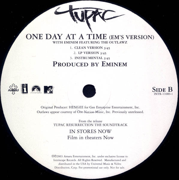 2Pac - One Day At A Time (Em's Version)(12", Promo)