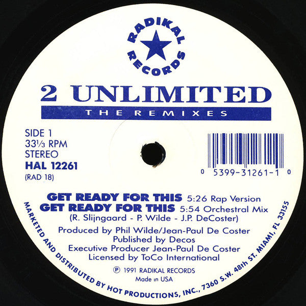 2 Unlimited - Get Ready For This (The Remixes) (12"")