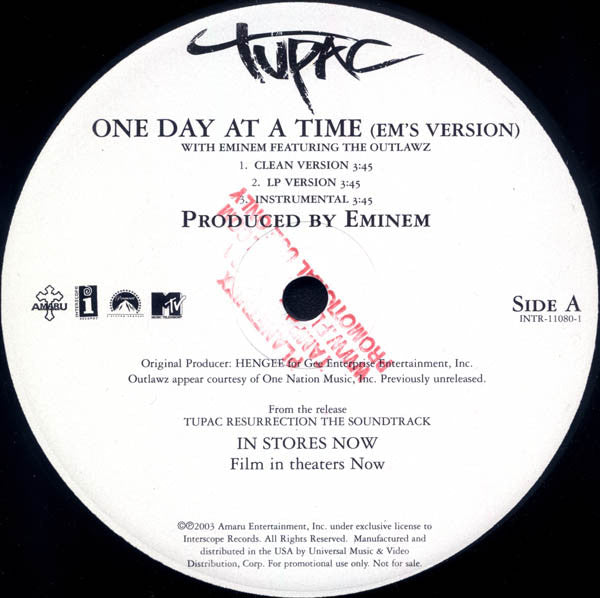 2Pac - One Day At A Time (Em's Version)(12", Promo)