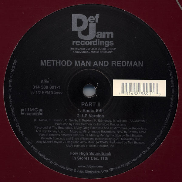 Method Man & Redman - How High Soundtrack ""Part II"" (12"")