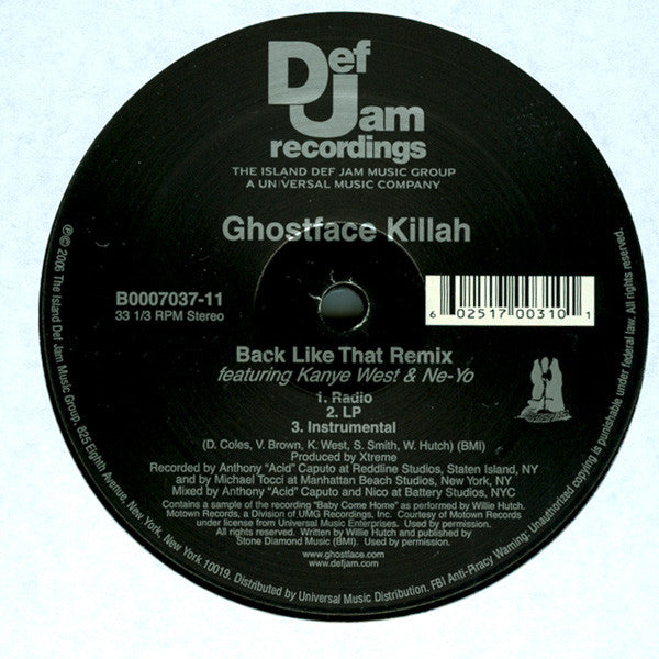 Ghostface Killah - Back Like That (Remix) (12"")