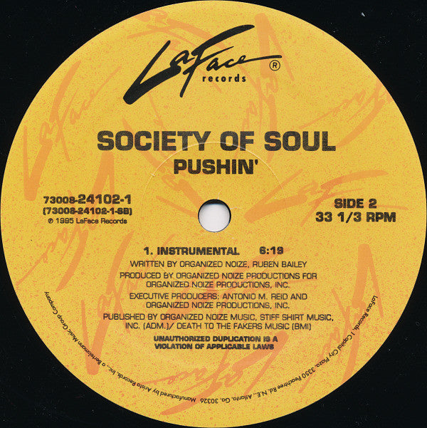 Society Of Soul - Pushin' (12"", Single)