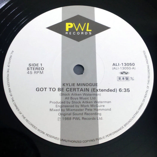 Kylie Minogue - Got To Be Certain (12"", Promo, Sam)