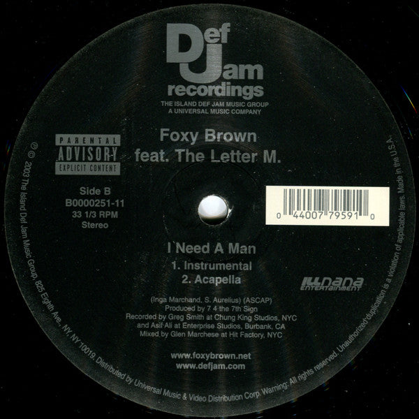 Foxy Brown Feat. The Letter M. - I Need A Man (12"")
