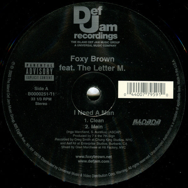 Foxy Brown Feat. The Letter M. - I Need A Man (12"")