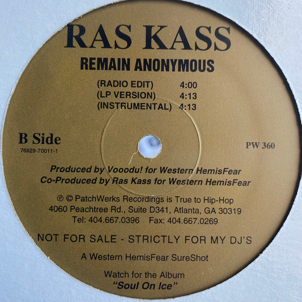 Ras Kass - Won't Catch Me Runnin' / Remain Anonymous(12", Ltd, Promo)
