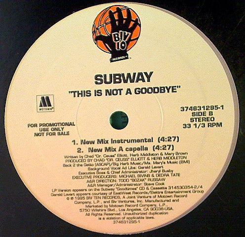 Subway (12) - This Is Not A Goodbye (12"", Promo)