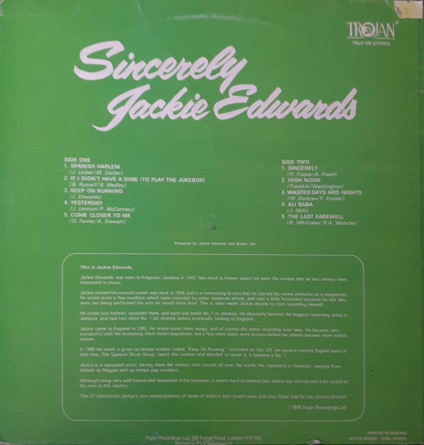 Jackie Edwards - Sincerely Jackie Edwards (LP, Album)