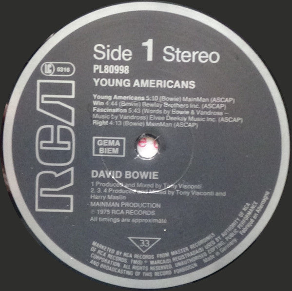 David Bowie - Young Americans (LP, Album, RE)