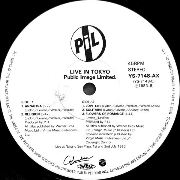 Public Image Limited - Live In Tokyo (2x12"", Album)