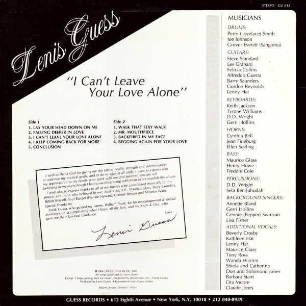 Lenis Guess - I Can't Leave Your Love Alone (LP, Album)