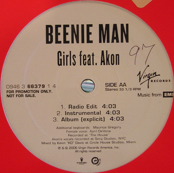 Beenie Man Featuring Akon - Girls (12"", Promo)