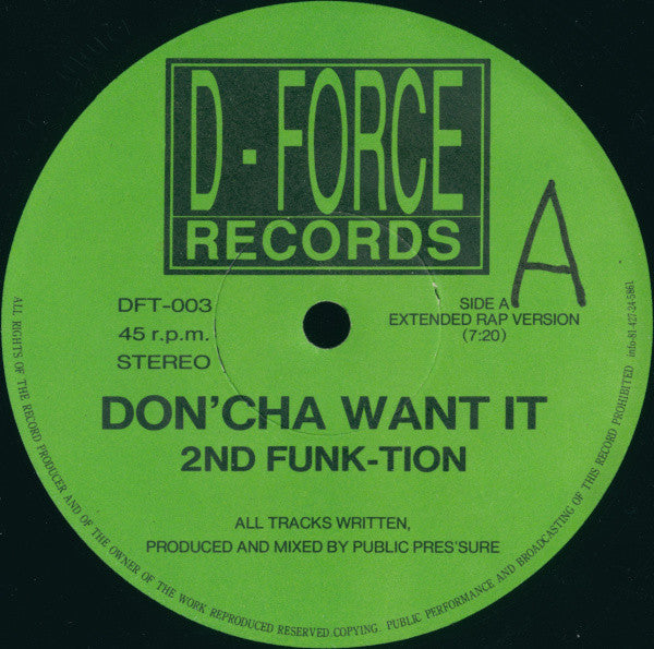 2nd Funk-Tion - Don'cha Want It (12"", Single)