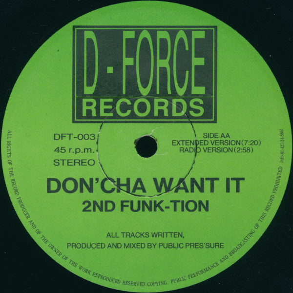 2nd Funk-Tion - Don'cha Want It (12"", Single)
