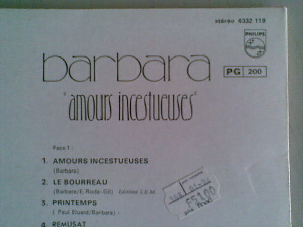 Barbara (5) - Amours Incestueuses (LP, Album, RE)