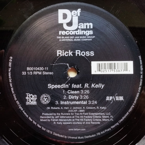 Rick Ross Featuring R. Kelly - Speedin' (12"", Single)