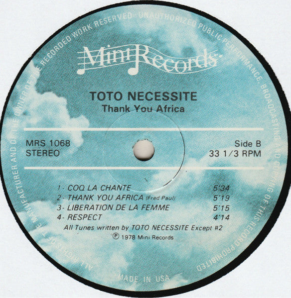 Toto Necessite - Thank You Africa (LP, Album)