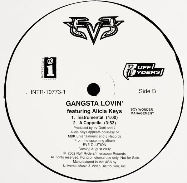 Eve (2) featuring Alicia Keys - Gangsta Lovin' (12"", Single, Promo)