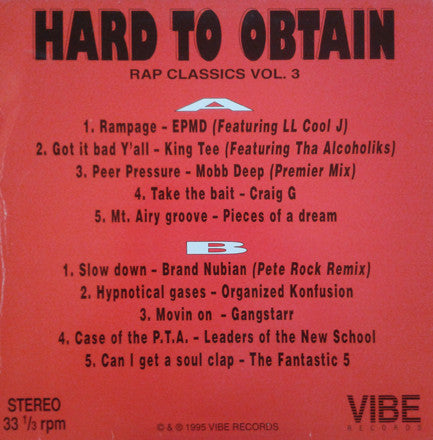 Various - Hard To Obtain Rap Classics Vol.3 (LP, Comp, Unofficial)