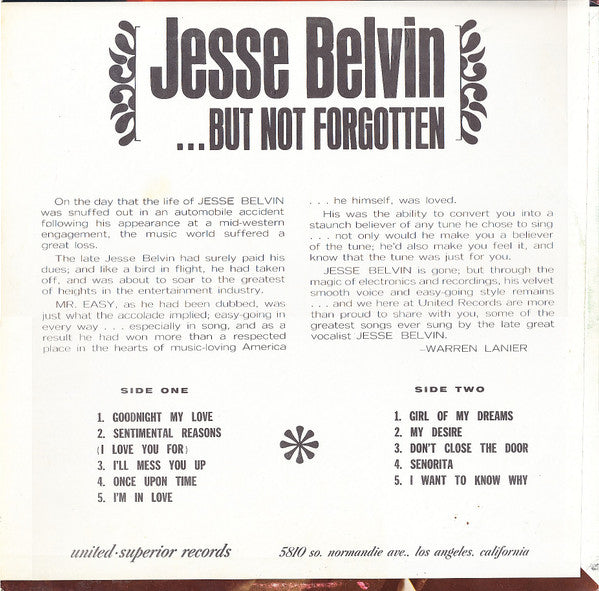 Jesse Belvin - ...But Not Forgotten (LP, RE)