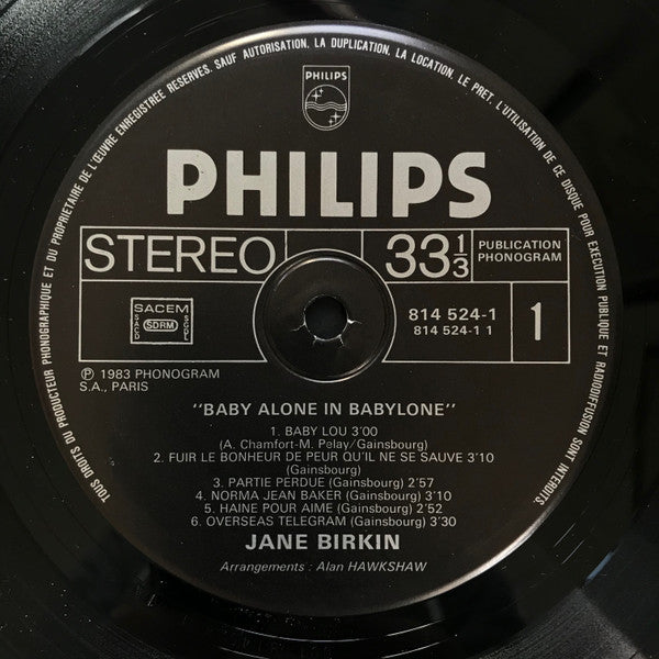 Jane Birkin - Baby Alone In Babylone (LP, Album, PG )
