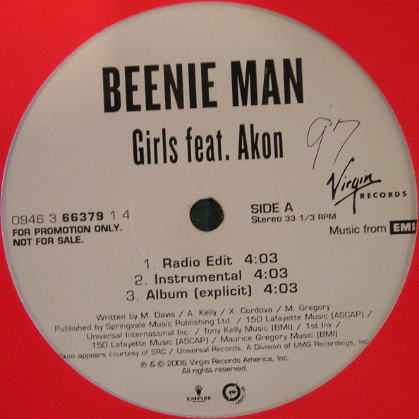 Beenie Man Featuring Akon - Girls (12"", Promo)