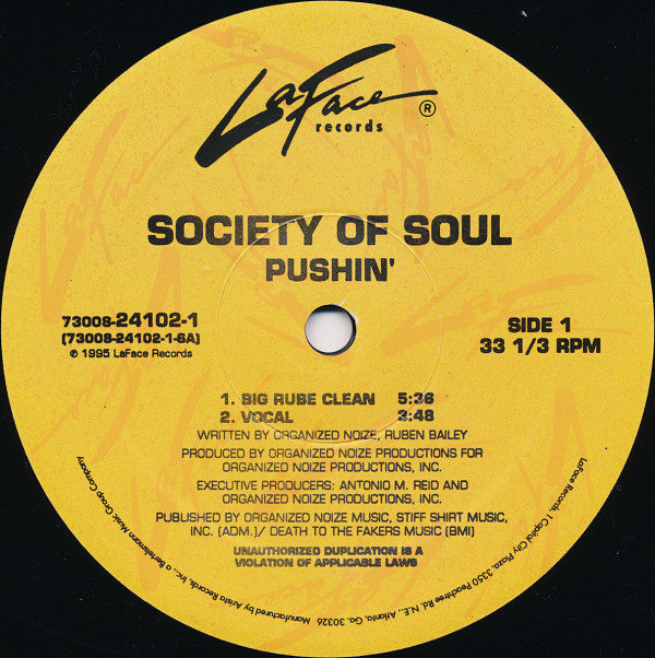 Society Of Soul - Pushin' (12"", Single)