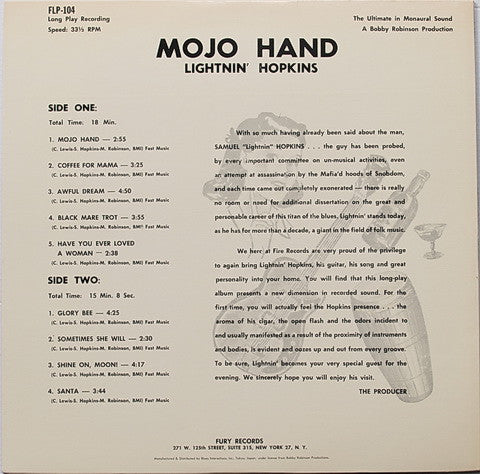 Lightnin' Hopkins - Mojo Hand (LP, Album, Mono, RE)