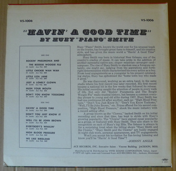 Huey ""Piano"" Smith & His Clowns - Having A Good Time (LP, Album, RE)