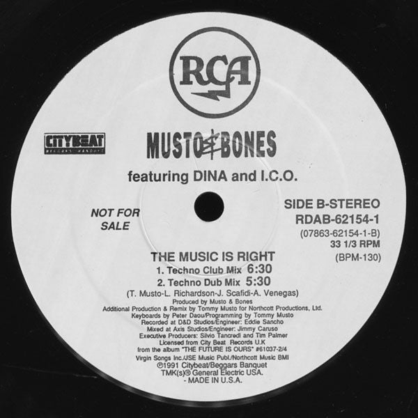 Musto & Bones Featuring Dina (3) And I.C.O. - The Music Is Right (12", Promo)