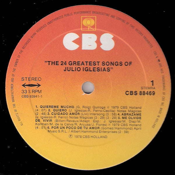 Julio Iglesias - The 24 Greatest Songs (2xLP, Comp, Gat)