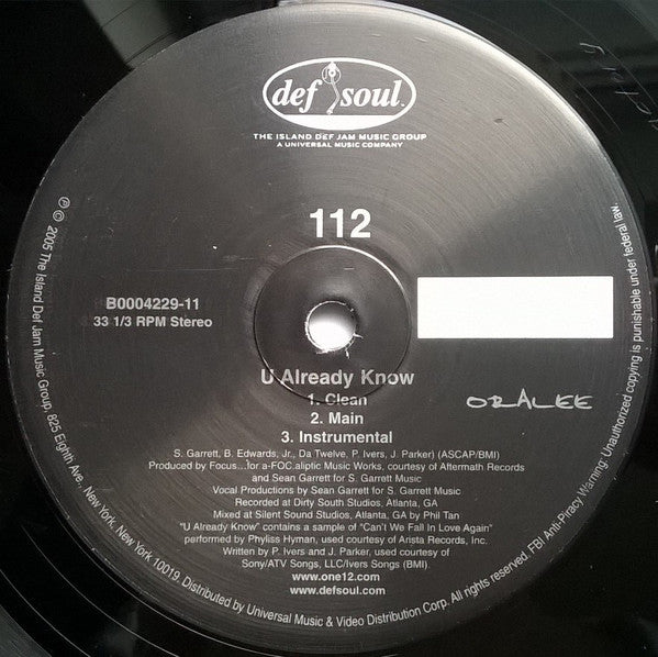 112 - U Already Know (12"")