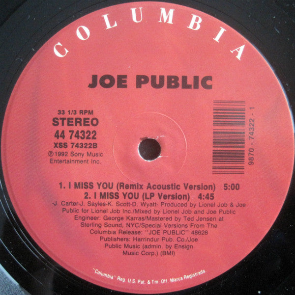 Joe Public - I Miss You (12"")