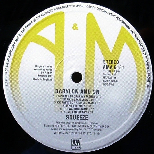 Squeeze (2) - Babylon And On (LP, Album)