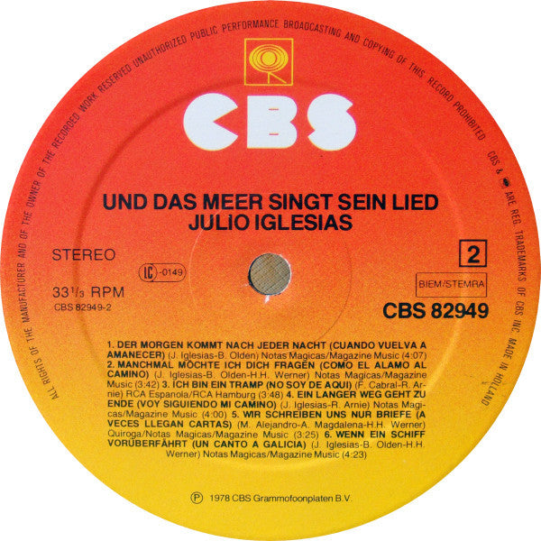 Julio Iglesias - Und Das Meer Singt Sein Lied (LP, Album)