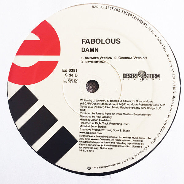Fabolous - Can't Let You Go / Damn (12"", Promo)