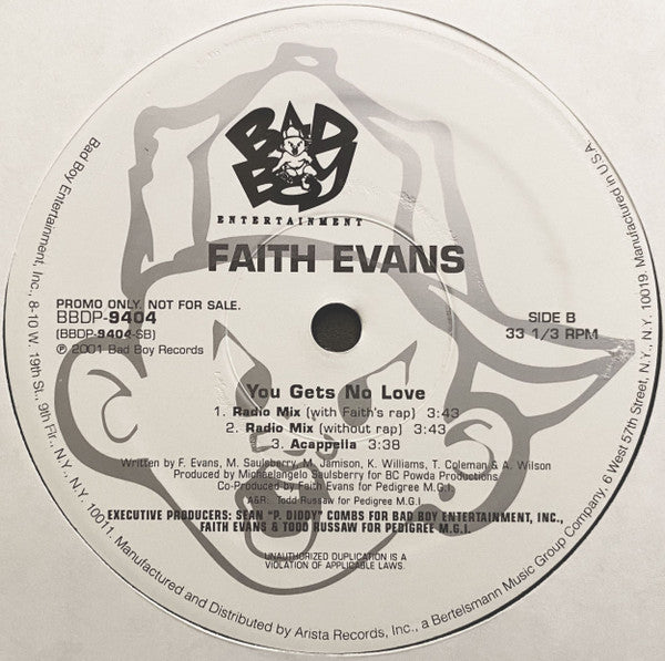Faith Evans - You Gets No Love (12"", Promo)
