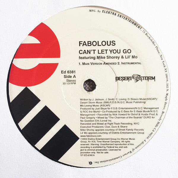 Fabolous - Can't Let You Go / Damn (12", Promo)