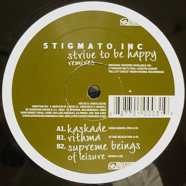 Stigmato Inc* - Strive To Be Happy (Remixes) (12"", Single)