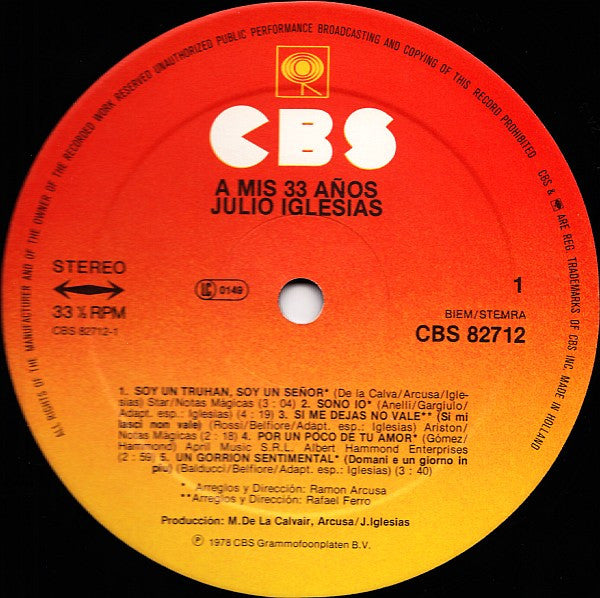 Julio Iglesias - A Mis 33 Años (LP, Album, Gat)