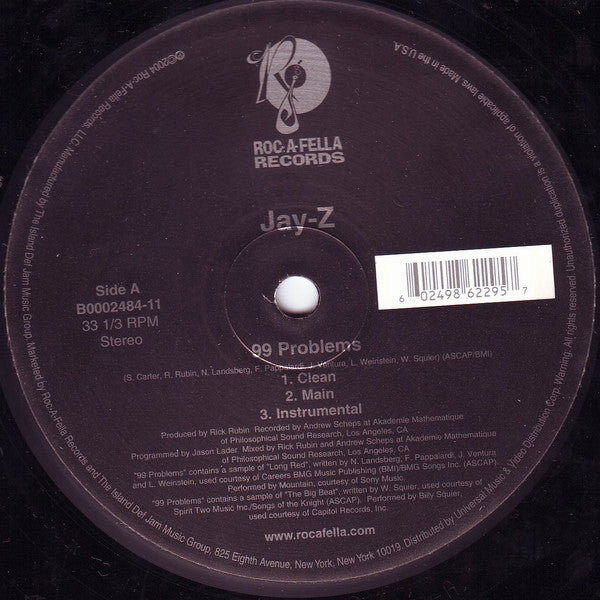 Jay-Z - 99 Problems / My 1st Song (12"")