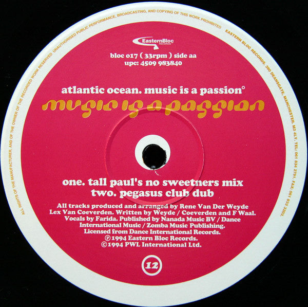 Atlantic Ocean - Music Is A Passion (12"")