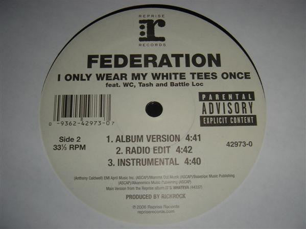 Federation - 18 Dummy / Only Wear My White Tees Once (12"")