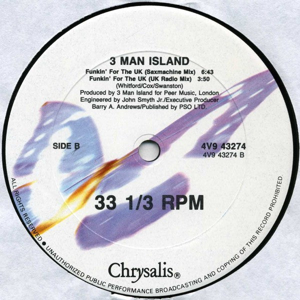 3 Man Island Featuring Carol Jiani - Funkin' For The UK (12"")